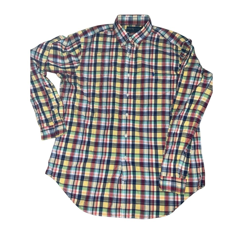 Ralph Lauren Classic Fit Madras Plaid Long Sleeve Button Down Shirt Men's Large